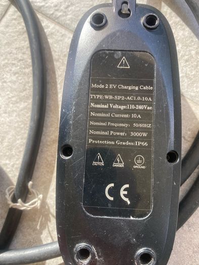 Mode 2 portable electric vehicle (EV) charging cable