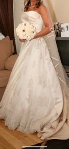 Mon Cheri champagne satin lace wedding dress champagne size 10