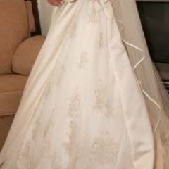 Mon Cheri champagne satin lace wedding dress champagne size 10
