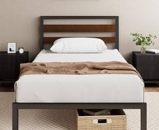 Single Bed Frame 90x190 cm 80cm Height Sustainable Bamboo & Metal Bed Frame with Headboard Steel slat support Eco-Friendly Bed frame  Easy Assembly Black and Brown