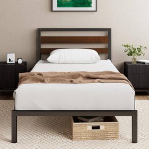 Single Bed Frame 90x190 cm 80cm Height Sustainable Bamboo & Metal Bed Frame with Headboard Steel slat support Eco-Friendly Bed frame  Easy Assembly Black and Brown