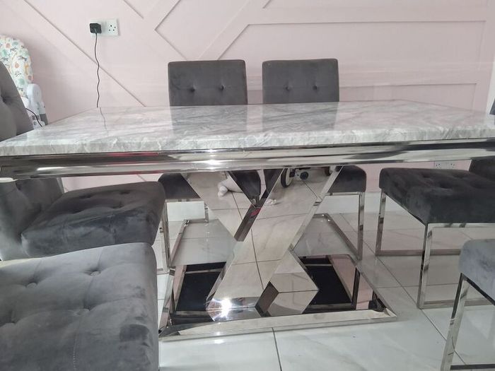 Dining table and chairs (6) marble style