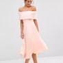 Peach/blush Bardot style off-shoulder midi dress UK8 Image 2