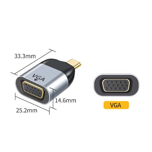 USB-C Thunderbolt 3 (Male) to VGA/WQXGA (Female) (2K/QHD/Full HD) [2560x1440@60Hz] Gold-Plated/Aluminum-Alloy Adapter (Brand New/Warranty)