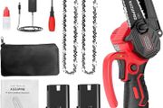 SALE | Mini Chainsaw 4 Inch, Mini Cordless Chainsaw with 2 Batteries 1.5Ah, 2 Chains, 8m/s Chain Speed Electric Power Chainsaw, Battery Indicator for Tree Branches, Courtyard, Household and Garden