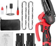 SALE | Mini Chainsaw 4 Inch, Mini Cordless Chainsaw with 2 Batteries 1.5Ah, 2 Chains, 8m/s Chain Speed Electric Power Chainsaw, Battery Indicator for Tree Branches, Courtyard, Household and Garden