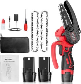 SALE | Mini Chainsaw 4 Inch, Mini Cordless Chainsaw with 2 Batteries 1.5Ah, 2 Chains, 8m/s Chain Speed Electric Power Chainsaw, Battery Indicator for Tree Branches, Courtyard, Household and Garden
