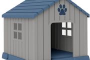Dog Kennel Outdoor for Medium Dogs, Waterproof Plastic Dog House for Garden, Patio, 85 x 79 x 82 cm, Grey