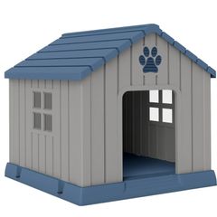 Dog Kennel Outdoor for Medium Dogs, Waterproof Plastic Dog House for Garden, Patio, 85 x 79 x 82 cm, Grey