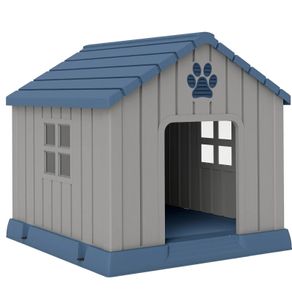 Dog Kennel Outdoor for Medium Dogs, Waterproof Plastic Dog House for Garden, Patio, 85 x 79 x 82 cm, Grey