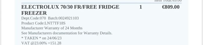 Electrolux 70/30 freezer fridge