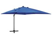 Cantilever Umbrella with Pole and LED Lights Azure Blue 300 cm