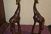 Pair of carved wooden Giraffes