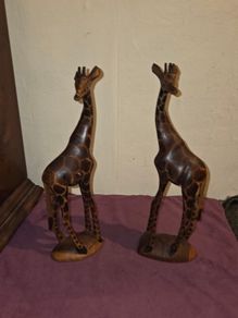 Pair of carved wooden Giraffes