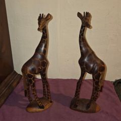 Pair of carved wooden Giraffes