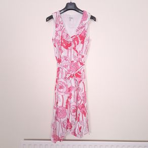 Bandolera Pink White Floral Handkerchief Hem Sleeveless Midi Dress 10UK/38EU