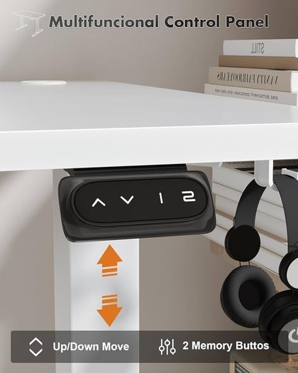 Electric Standing Desk 120x60cm Sit Stand Table Height Adjustable with Backpack Hook and Memory Smart Pannel, Home Office, White
