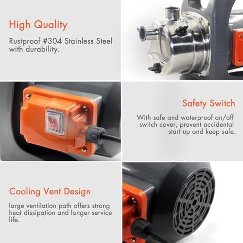 1200W Portable Garden Booster Jet Pump, 3500L/H Stainless Steel Pressure Pump, Max Water Lift 46m, 4.6 bar