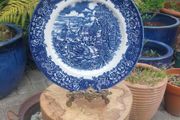 Lovely Vintage Blue and White 10 Inch Dinner Plate By Federated Potteries, Staffordshire, in the Cottagecore Style "Royal Tudor" Pattern