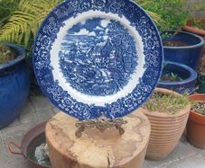 Lovely Vintage Blue and White 10 Inch Dinner Plate By Federated Potteries, Staffordshire, in the Cottagecore Style "Royal Tudor" Pattern