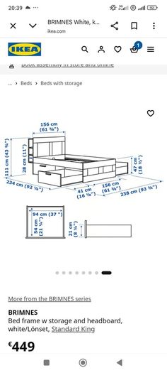 IKEA BRIMNES Bed Frame with Storage  Headboard  White King Size