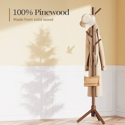 FREE SHIPPING Sturdy Wooden Coat Stand, 3 Adjustable Sizes Coat Tree with 8 Hooks, Coat Stands for Hallway Entryway, Hat Stand for Clothes, Used in Bedroom/Office/Hallway/Entryway