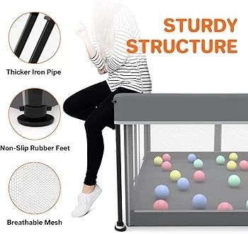 Foldable Baby Playpen with Mat - Portable, Spacious & Sturdy Play Yard for Babies and Toddlers, Quick 1-Minute Setup, Travel-Friendly, Safe & Durable for Indoor and Outdoor Use (Grey, 50x50 inches)