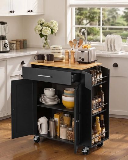 Kitchen Island Cart with Storage Mobile Rolling Storage Island on Swivel Wheels, with Drawer, Storage Cabinet