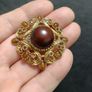 SPHINX Vintage Large Rhombus Openwork Brooch Gold plated with Agate Glass Cabochons Signed Numbered Image 2