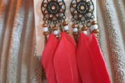 red feather dream catcher earrings
