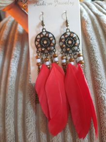 red feather dream catcher earrings