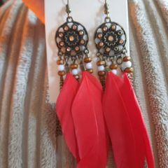 red feather dream catcher earrings