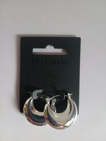 Pilgrim Silver Tone Chunky Crescent Hoop Earrings Statement Danish Design New CAN POST