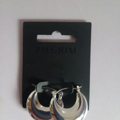 Pilgrim Silver Tone Chunky Crescent Hoop Earrings Statement Danish Design New CAN POST