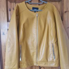 new faux leather fully lined mustard jacket sz 28/30