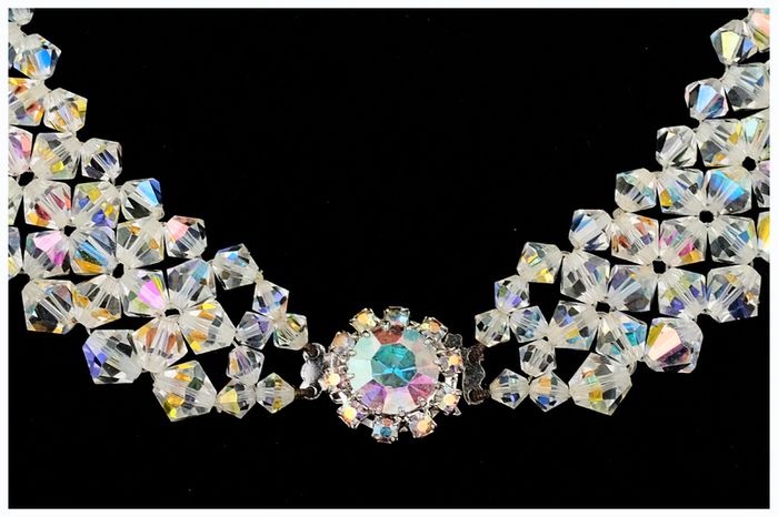 Vintage 1950s Aurora Borealis Choker Necklace Crystal Beads Bridal Necklace