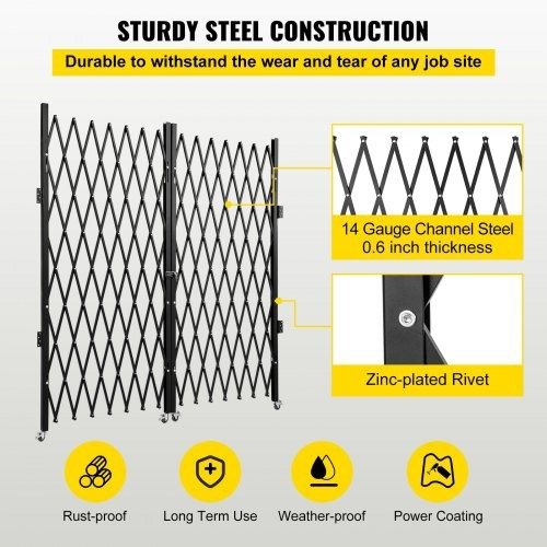 Double Folding Security Gate, 382 x 214 cm(W x H) W Folding Door Gate, Steel Accordion Security Gate, Flexible Expanding Security Gate,
