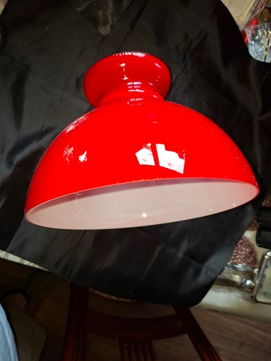 Oil Lamp Shade Red Globe Rayo style Glass Vianna France, bright red exterior with a white interior lining and a rounded globe shape, Postage Available or Collection