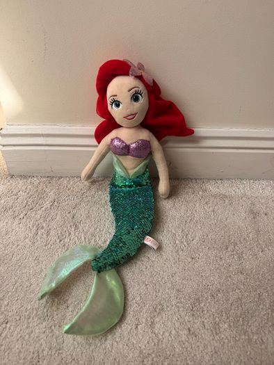 TY Sparkle Disney Ariel the Little Mermaid aprox. 40 cm.  Plush Princess Beanie Sequins Used Damaged Please see photos