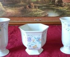 Antique 3 Pc Large Porcelain Vases With Floral Design By Royal Norfolk Staffordshire England