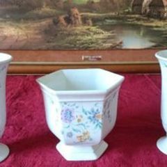 Antique 3 Pc Large Porcelain Vases With Floral Design By Royal Norfolk Staffordshire England
