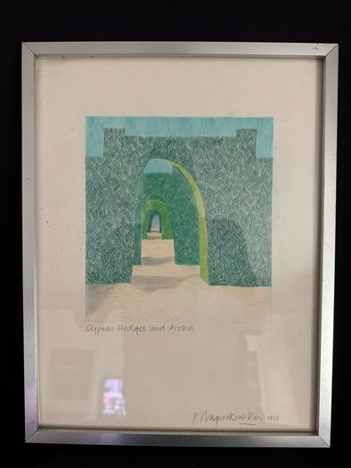 Original Signed Danker Napiorkowska Drawing (1980) - "Cypress Hedges and Arches"