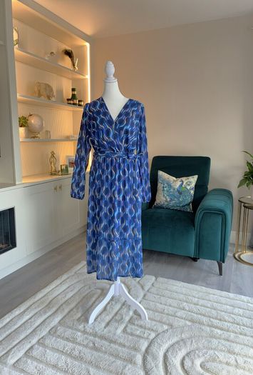 Ladies Blue Faux Wrap Midi Dress from Kate & Pippa