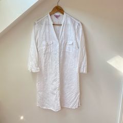 Monsoon White 100% Linen Embroidered Shirt Dress / Beach Tunic