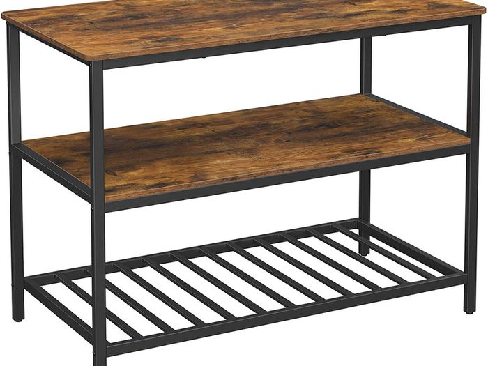 Standing shelf, 120 x 60 x 90 cm, kitchen island with large worktop, dining table, kitchen shelf with 3 shelves, sturdy metal frame, vintage brown-black