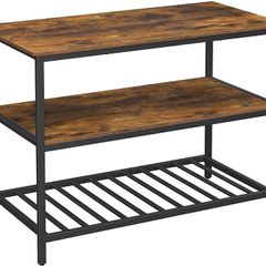 Standing shelf, 120 x 60 x 90 cm, kitchen island with large worktop, dining table, kitchen shelf with 3 shelves, sturdy metal frame, vintage brown-black