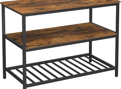Standing shelf, 120 x 60 x 90 cm, kitchen island with large worktop, dining table, kitchen shelf with 3 shelves, sturdy metal frame, vintage brown-black