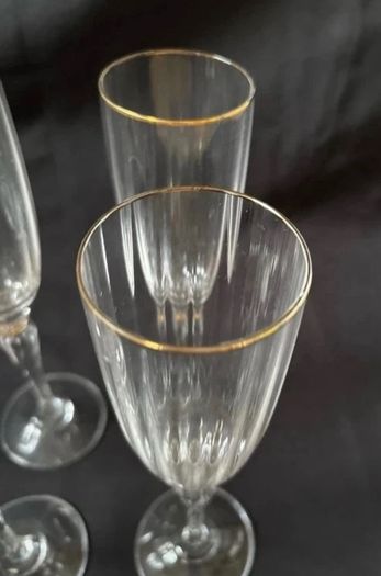 Set of 6 Vintage Lenox Monroe Gold Trim Crystal Champagne Flutes - Made in Austria