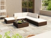 6 Piece Garden Lounge Set with Cushions Poly Rattan Brown