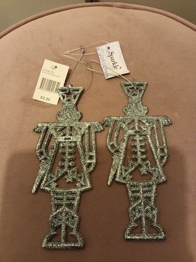 2 x silver/blue hanging nutcracker christmas decorations